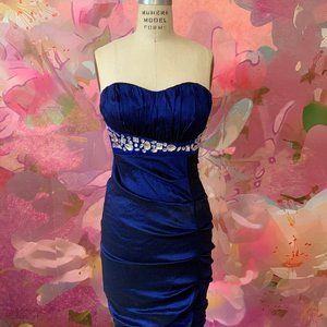 Strapless Blue Embellished Dress - $15